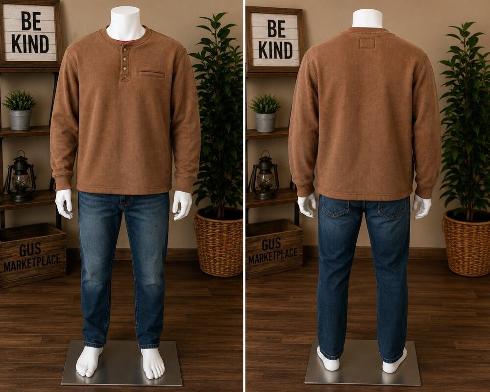 Coleman Men’s XXL Sherpa Lined Henley Pullover Brown Thermal Waffle Outdoor